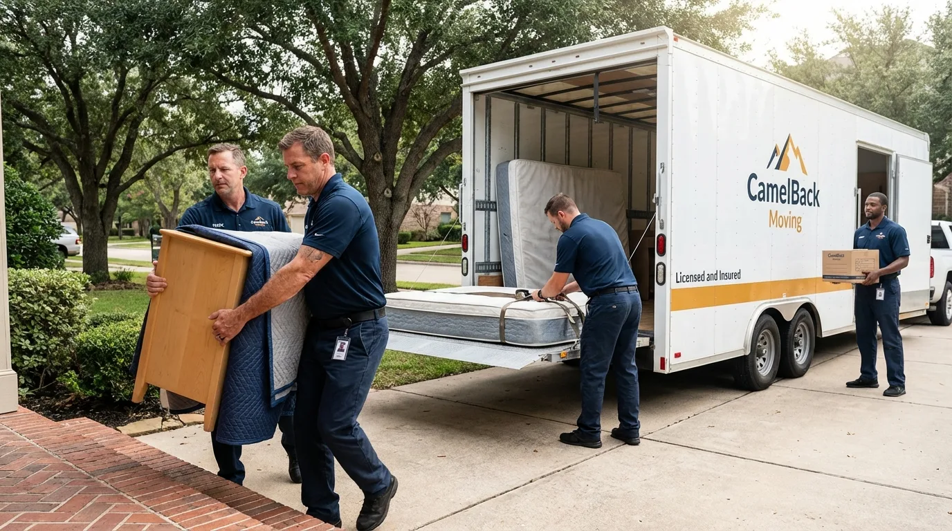 Crew loading residential truck for cross-state move from Caldwell, OH
