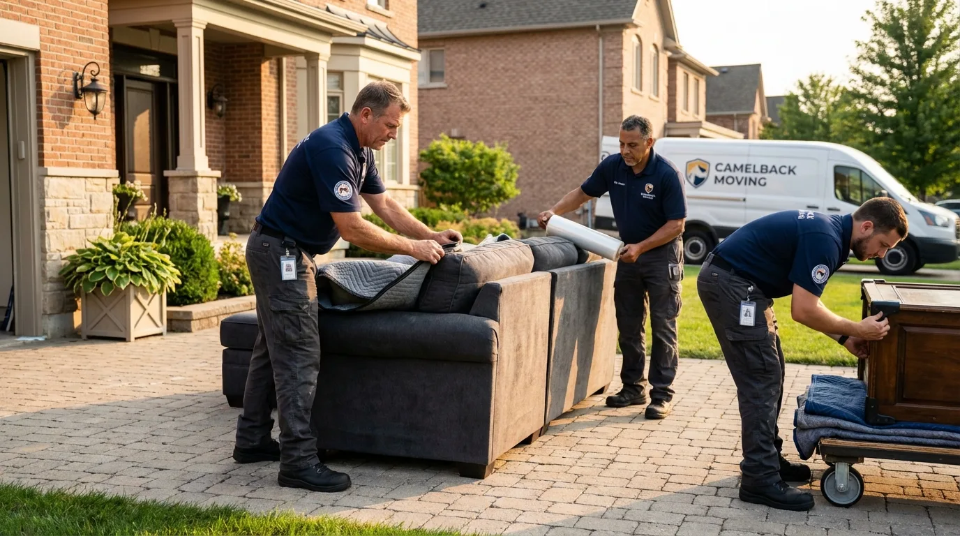 Large estate moving crew wrapping furniture in Caldwell, OH